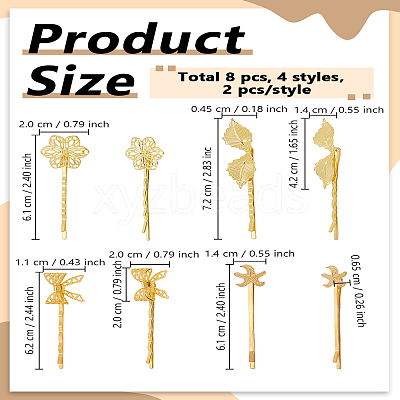 8Pcs 4 Styles Iron & Zinc Alloy Hair Bobby Pin Findings OHAR-LP0001-25-1