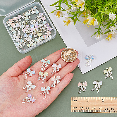 32Pcs 8 Colors Alloy Rhinestones Bowknot Pendants FIND-AR0006-14-1