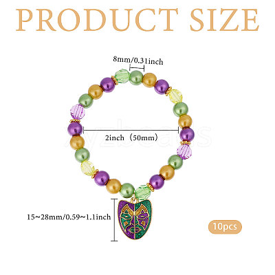10Pcs Carnival Acrylic & Glass Pearl Bead Bracelets BJEW-CA00004-1