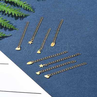 12Pcs 4 Styles 304 Stainless Steel Chain Extender FIND-FS0002-96A-1