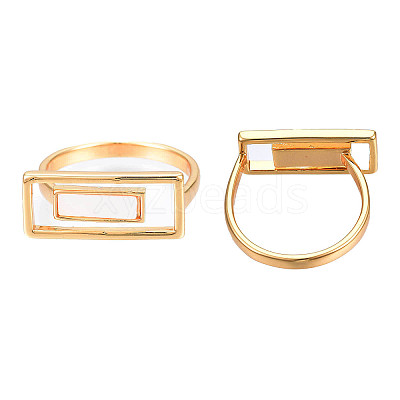 Natural Shell Rectangle Finger Ring RJEW-N039-01-1