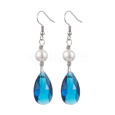 Glass and Shell Pearl Dangle Earrings EJEW-JE06020-1