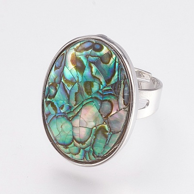 Adjustable Natural Abalone Shell/Paua ShellFinger Rings RJEW-F083-B03-1