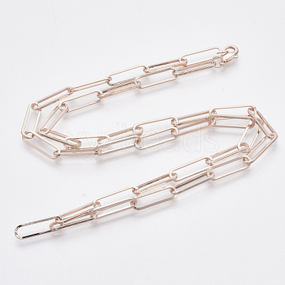 Brass Flat Oval Paperclip Chain Necklace Making MAK-S072-07B-RG-1