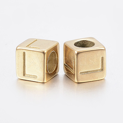 304 Stainless Steel Large Hole Letter European Beads STAS-H428-01G-L-1