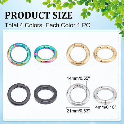 4Pcs 4 Styles 304 Stainless Steel Spring Gate Rings STAS-UN0040-94-1