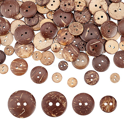 200Pcs 4 Style 2-Hole Flat Round Coconut Buttons BUTT-AR0001-03-1