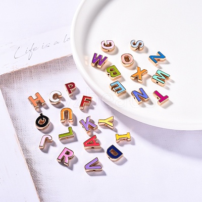 Alloy Enamel Alphabet Beads ENAM-R055-01-RS-1