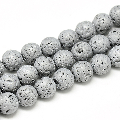 Electroplated Natural Lava Rock Beads Strands X-G-T058-03I-4MM-1