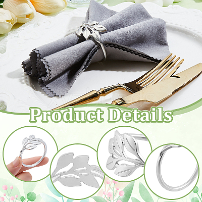 60Pcs Christmas Theme Alloy Leaf Napkin Rings AJEW-PB0001-03P-1