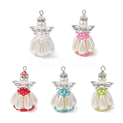Pearlized Glass Pearl Beads  Pendants PALLOY-MZ00487-1