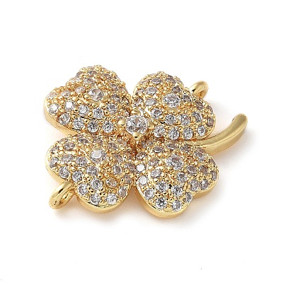 Brass Micro Pave Clear Cubic Zirconia Connector Charms KK-C086-04G-1