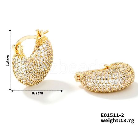 Moon-shaped Brass Rhinestone Hoop Earrings for autumn and winter JO3025-2-1