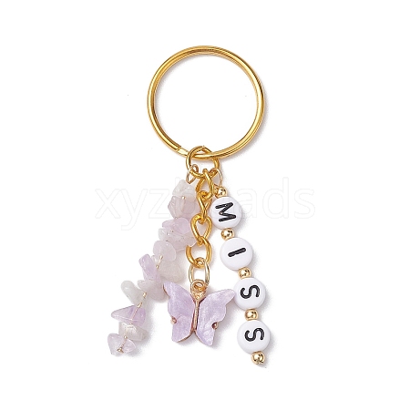 Alloy Acrylic Enamel with Natural Amethyst Keychain KEYC-JKC00805-01-1