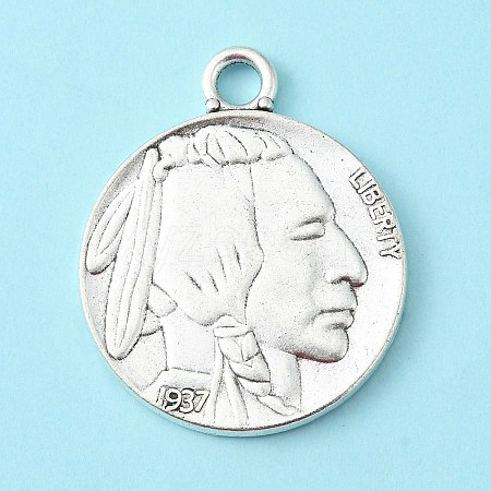 Tibetan Style Alloy Coin Pendants TIBEP-GC001-AS-RS-1