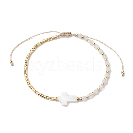 3mm Round Faceted Natural Rainbow Moonstone & Seed Beads Braided Bead Bracelets BJEW-JB10594-04-1