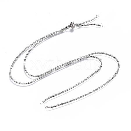 Tarnish Resistant Adjustable 304 Stainless Steel Round Snake Chains Slider Necklaces Making NJEW-L156-004P-02-1