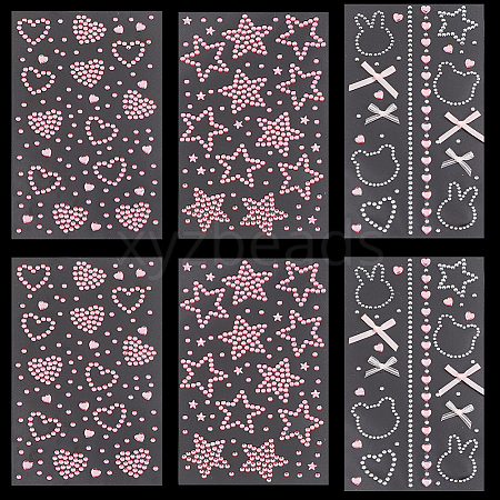 6 Sheets 3 Styles Acrylic Rhinestone Face Body Stickers AJEW-SP0002-68B-1