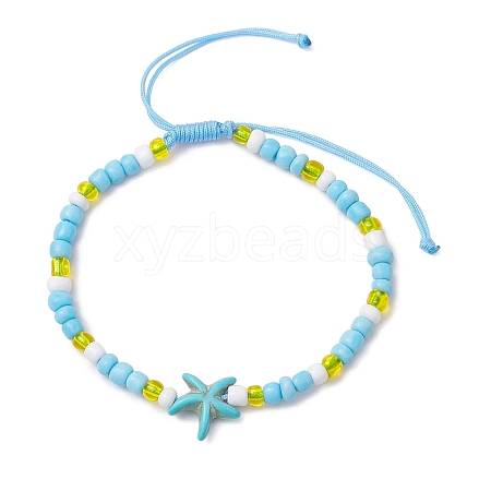 Synthetic Turquoise & Glass Seed Braided Bead Bracelets BJEW-JB11153-01-1