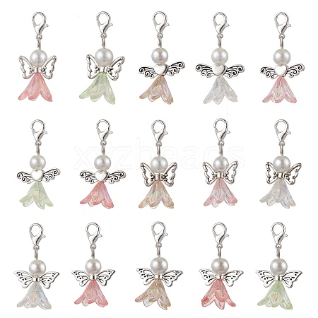 15Pcs 3 Styles Angel Glass Pearl & Acrylic Pendant Decorations HJEW-JM02675-1