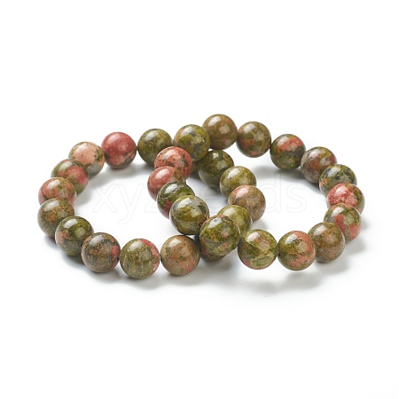 Natural Unakite Beaded Stretch Bracelets BJEW-D446-E-30-1