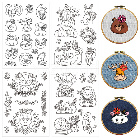 4 Sheets 11.6x8.2 Inch Stick and Stitch Embroidery Patterns DIY-WH0455-191-1