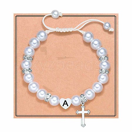 Handmade Woven Plastic imitation Pearl Braided Bead Bracelets UD0895-3-1