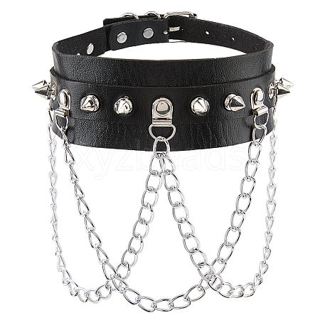 1Pc Punk PU Leather Necklaces NJEW-CL0001-24-1