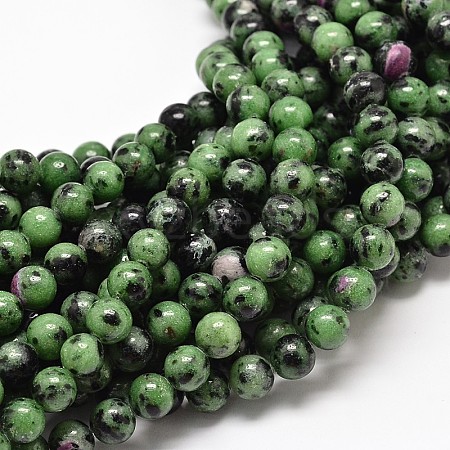 Natural Ruby in Zoisite Round Bead Strands G-P075-44-6mm-1