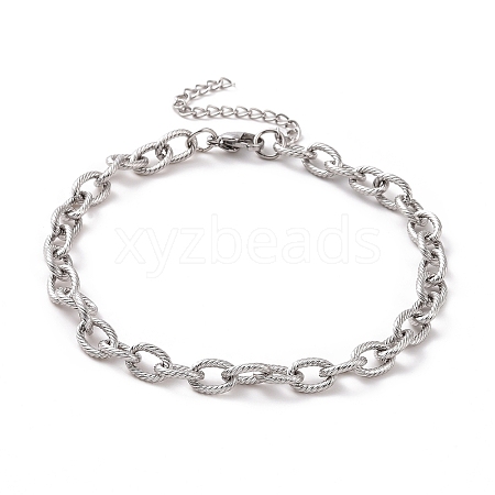 Non-Tarnish 304 Stainless Steel Textured Cable Chain Bracelet for Men Women BJEW-E031-11P-02-1