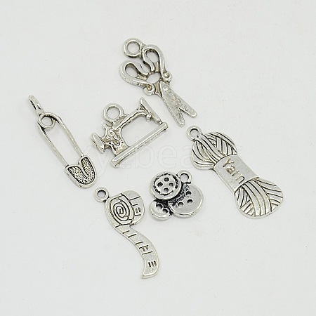 Sewing Knitting Metal Charms Tibetan Style Alloy Pendants TIBEP-X0047-AS-LF-1