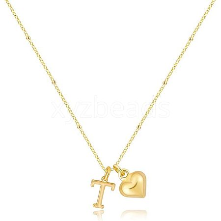 Brass Initial and Heart Pendant Necklaces for Women FS-WG01F32-20-1