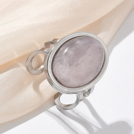 Oval Natural Rose Quartz Finger Rings RJEW-M062-02P-15-1