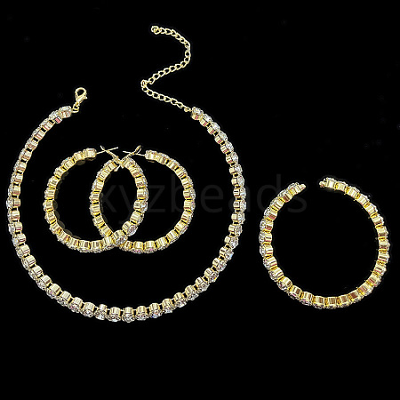 Flat Round Brass Crystal Rhinestone Jewelry Sets WG38BC5-02-1