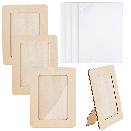 Olycraft 4Pcs Unfinished Natural Wood Photo Frames WOOD-OC0002-55A-1