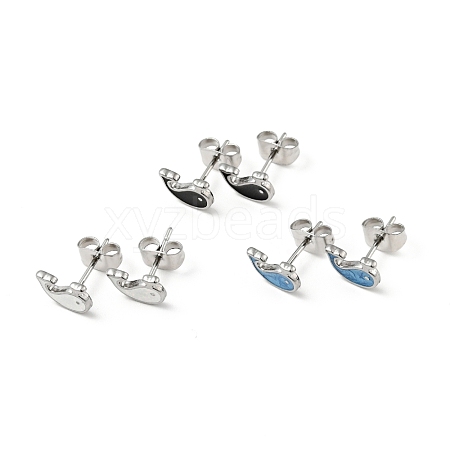 Enamel Dolphin Stud Earrings with 316 Surgical Stainless Steel Pins EJEW-A081-02P-1