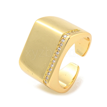 Brass Micro Pave Clear Cubic Zirconia Open Cuff Ring for Women RJEW-M173-06C-G-1