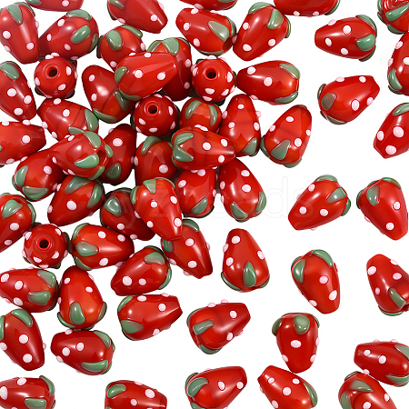 60Pcs Handmade Lampwork 3D Strawberry Beads LAMP-LT0001-03-1