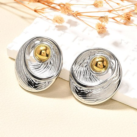 304 Stainless Steel Two Tone Stud Earrings EJEW-F355-02GP-01-1