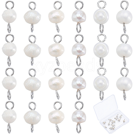Natural Cultured Freshwater Pearl Potato Connector Charms PALLOY-SC00013-1