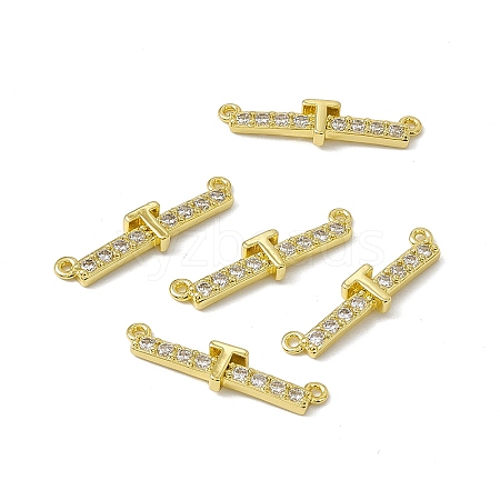 Rack Plating Brass Micro Pave Clear Cubic Zirconia Connector Charms KK-C007-37G-T-1