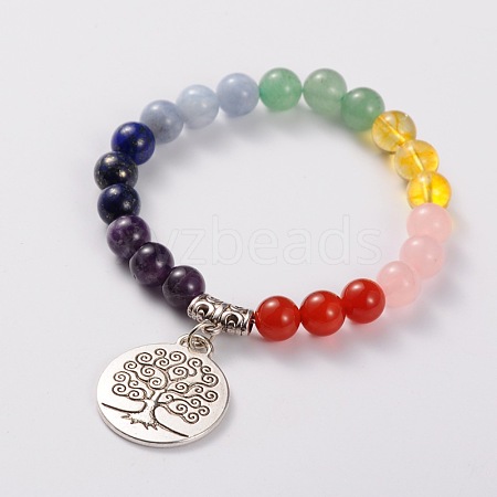 Natural Gemstone Stretch Charm Bracelets BJEW-JB01701-1