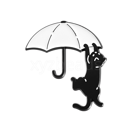 Cute Black and White Art Umbrella Cat Brooch PW-WGE401D-04-1