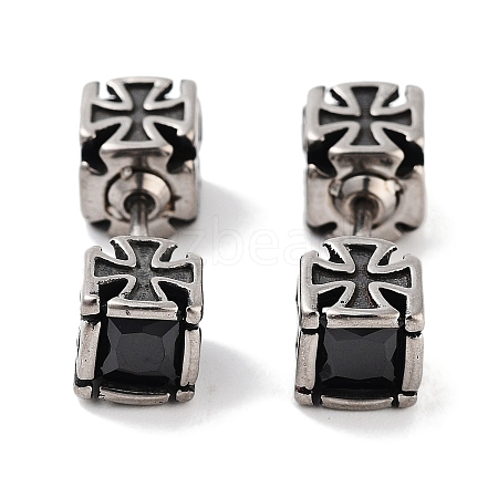 Cube 316 Surgical Stainless Steel Pave Black Cubic Zirconia Ear False Plugs for Women Men EJEW-Z050-38AS-1