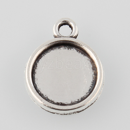 Tibetan Style Antique Silver Alloy Flat Round Pendant Cabochon Settings X-TIBEP-M022-26AS-1