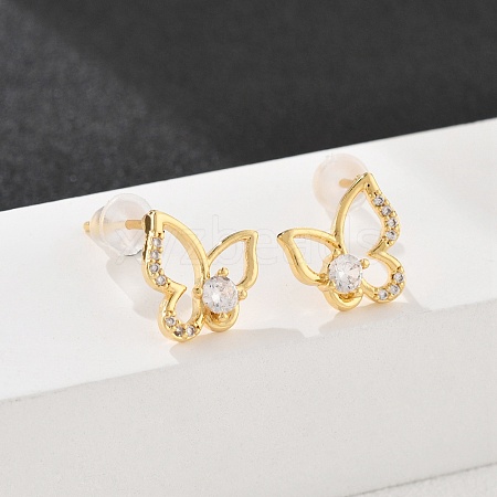 Butterfly Brass Micro Pave Cubic Zirconia Stud Earrings EJEW-B131-07G-03-1