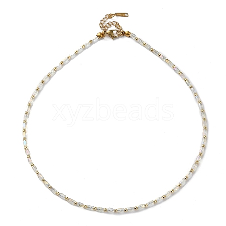 Oval Glass & 201 Stainless Steel Beaded Necklace NJEW-Z029-01A-1