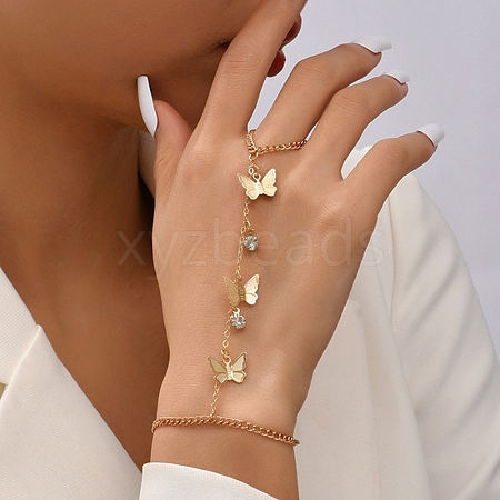 Rhinestone Butterfly Ring Bracelets BJEW-C054-02G-1