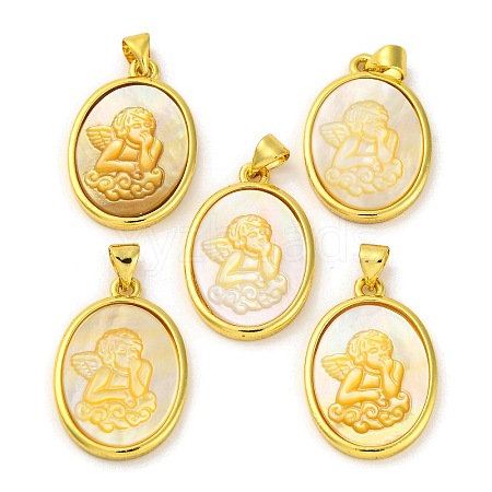 Natural Yellow Shell Carved Angel Pendants KK-D537-07G-01-1