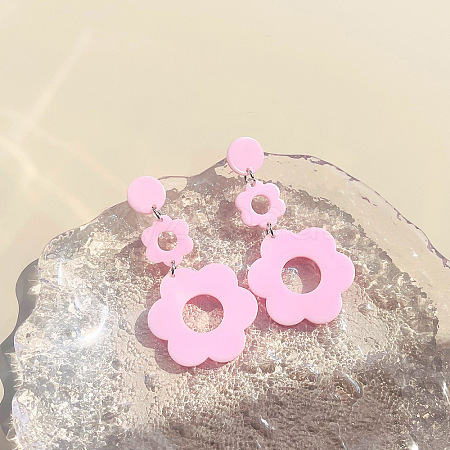 Acrylic Hollow Flower Dangle Stud Earrings FS-WGDE077-06-1